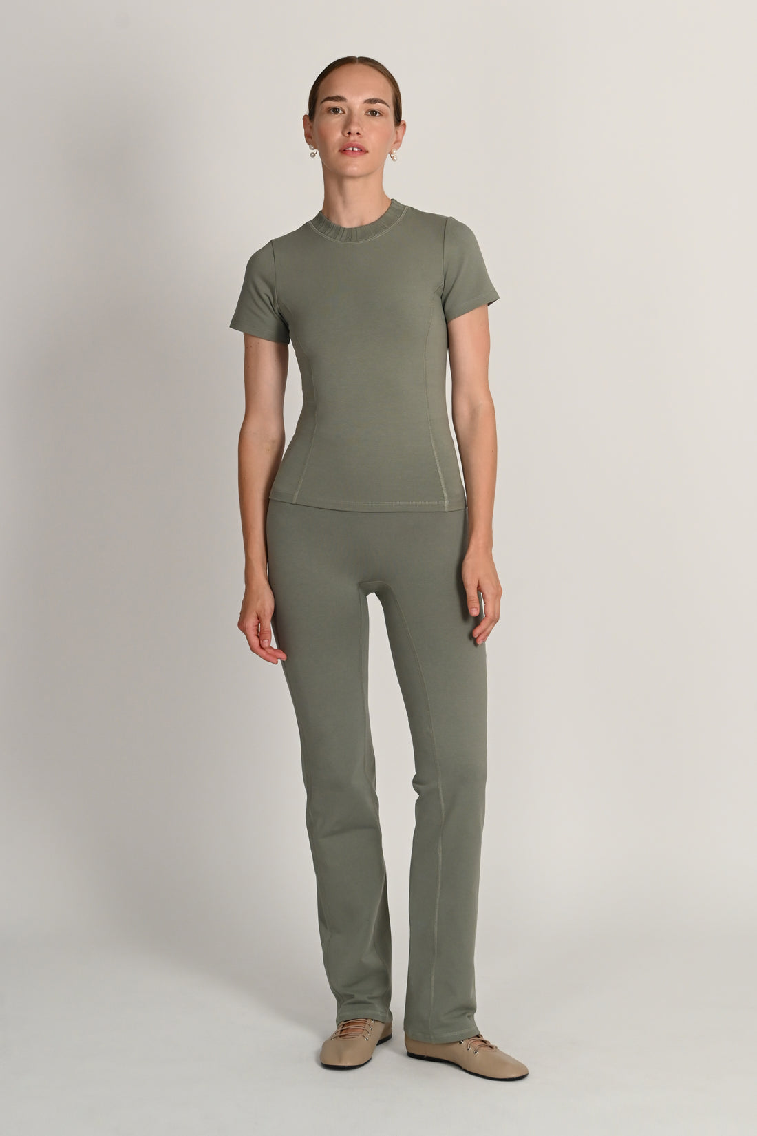 Margot T-Shirt ¾ Sleeve in PIMA Cotton in Olive Green