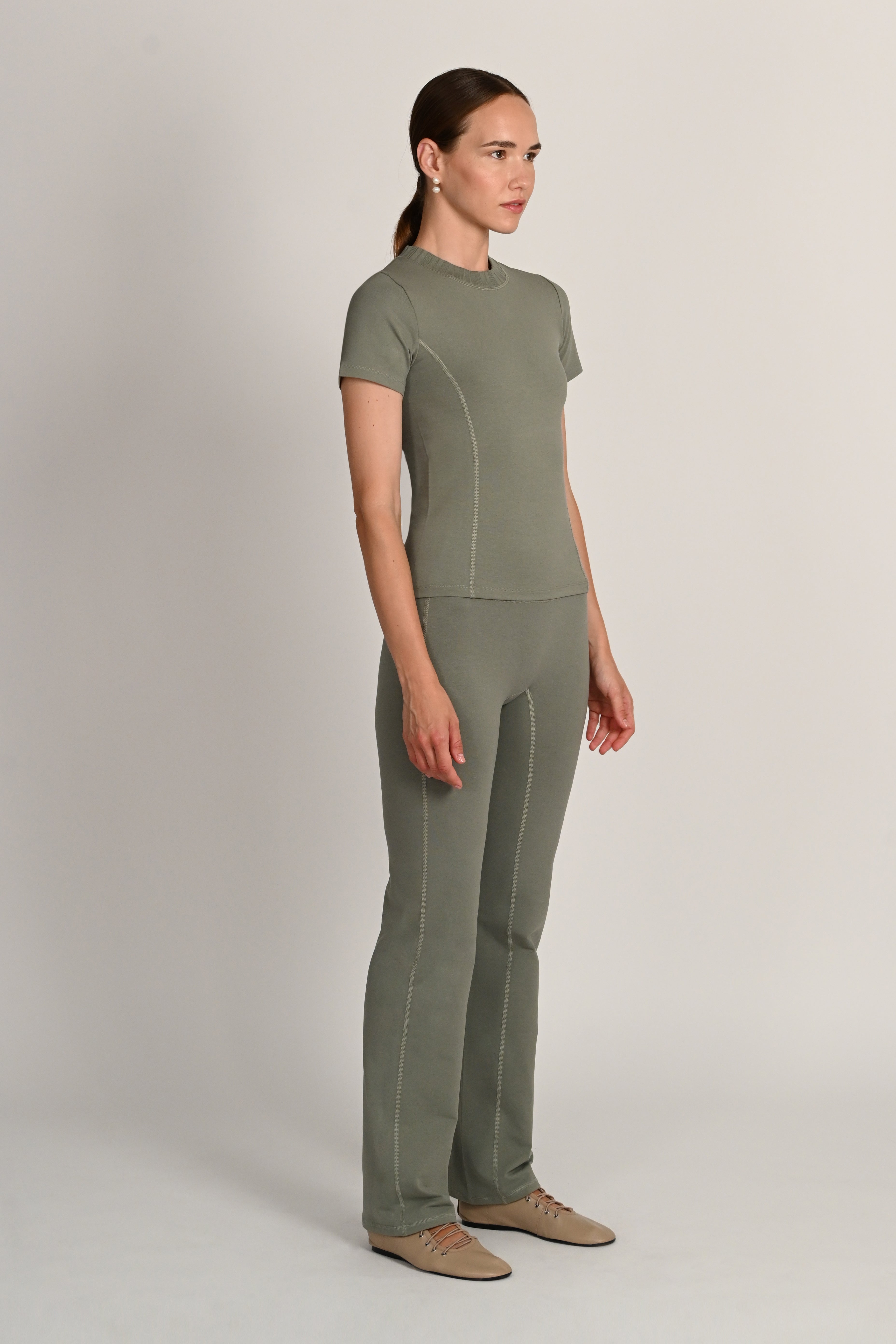 Margot T-Shirt ¾ Sleeve in PIMA Cotton in Olive Green