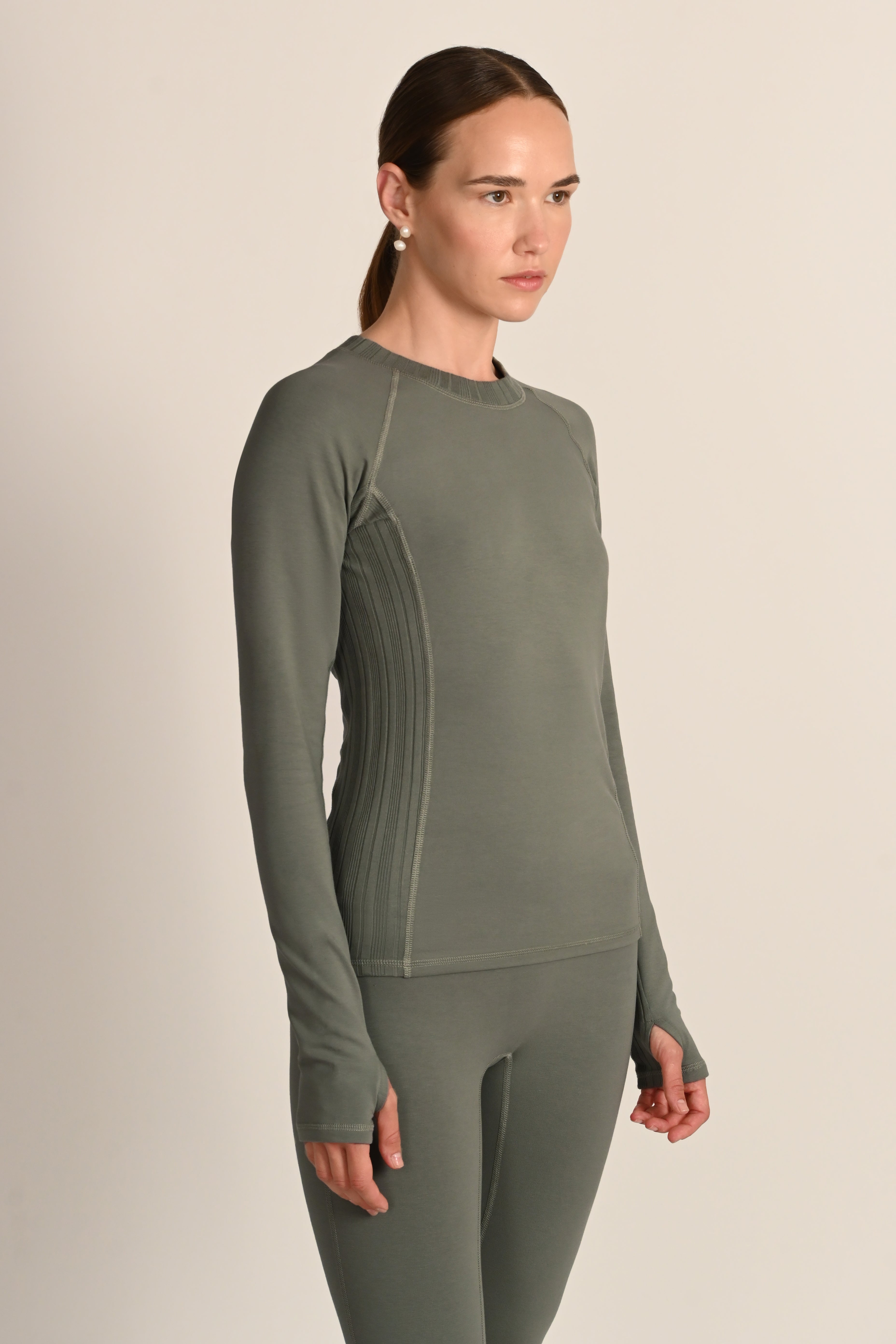 Montebello Long Sleeve Top in PIMA Cotton in Olive Green