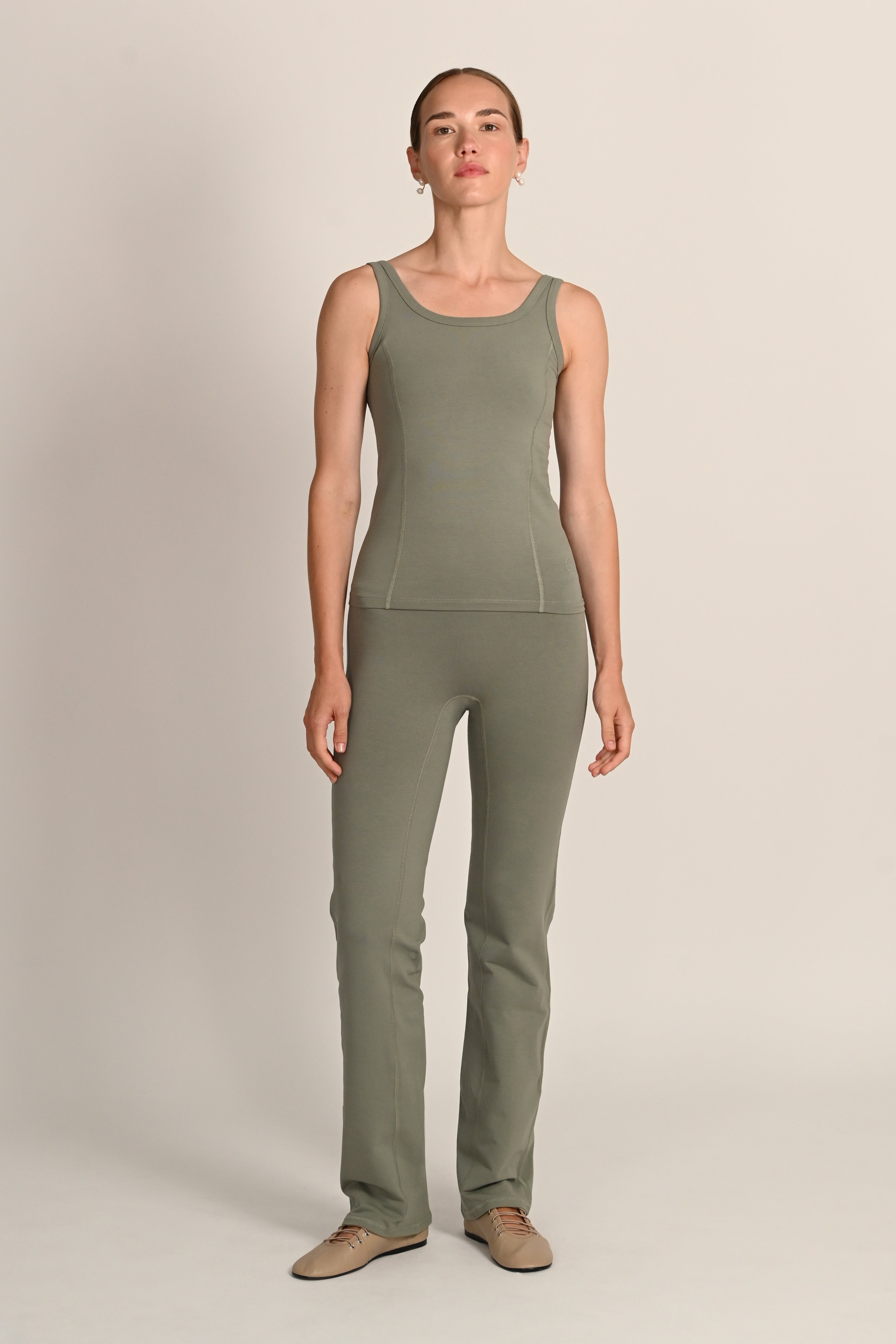 Jasmin Square Neck Vest in PIMA Cotton in Olive Green
