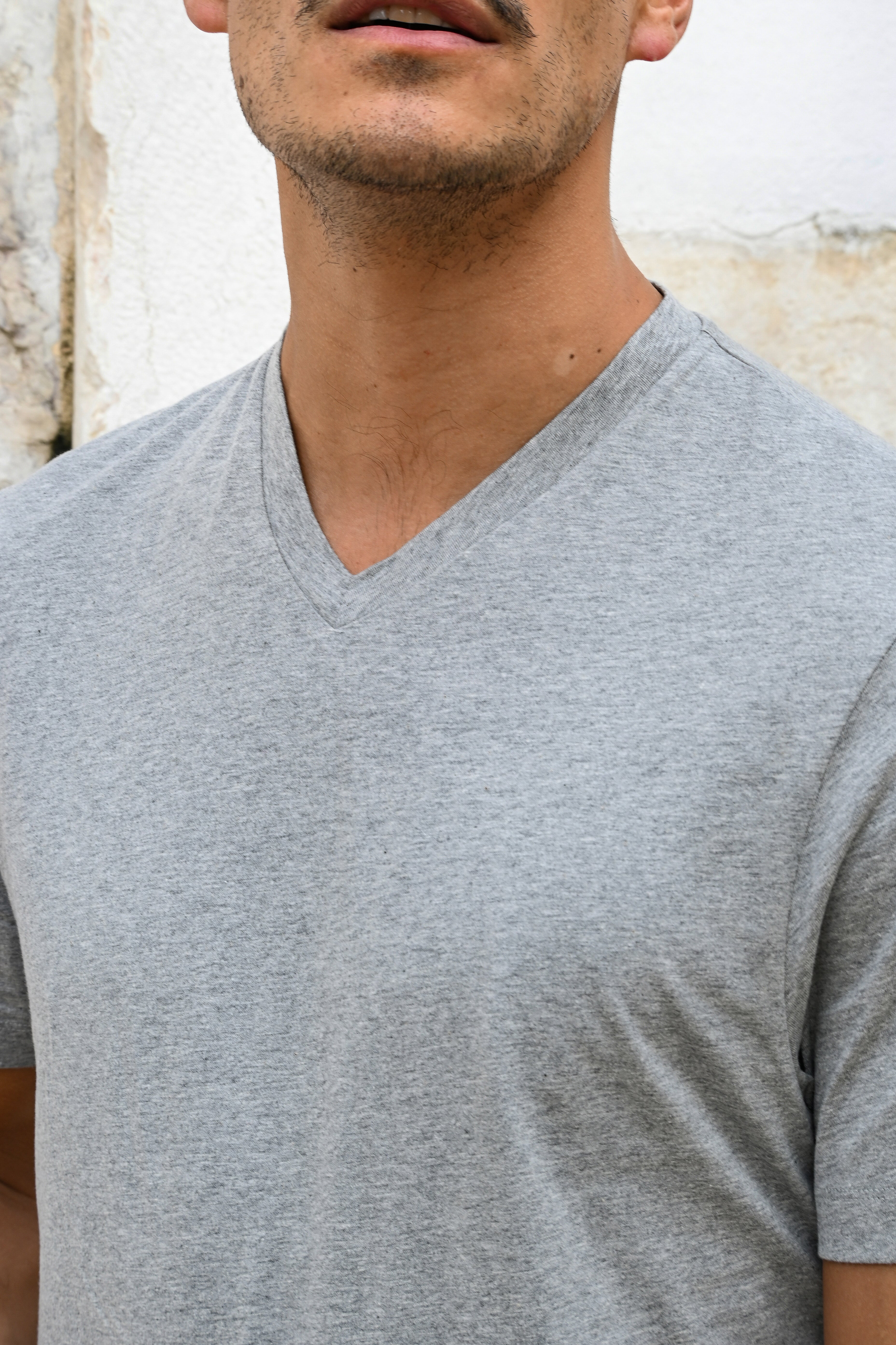 Tate V-Neck T-Shirt in Organic Cotton and Recycled Cotton in Melange