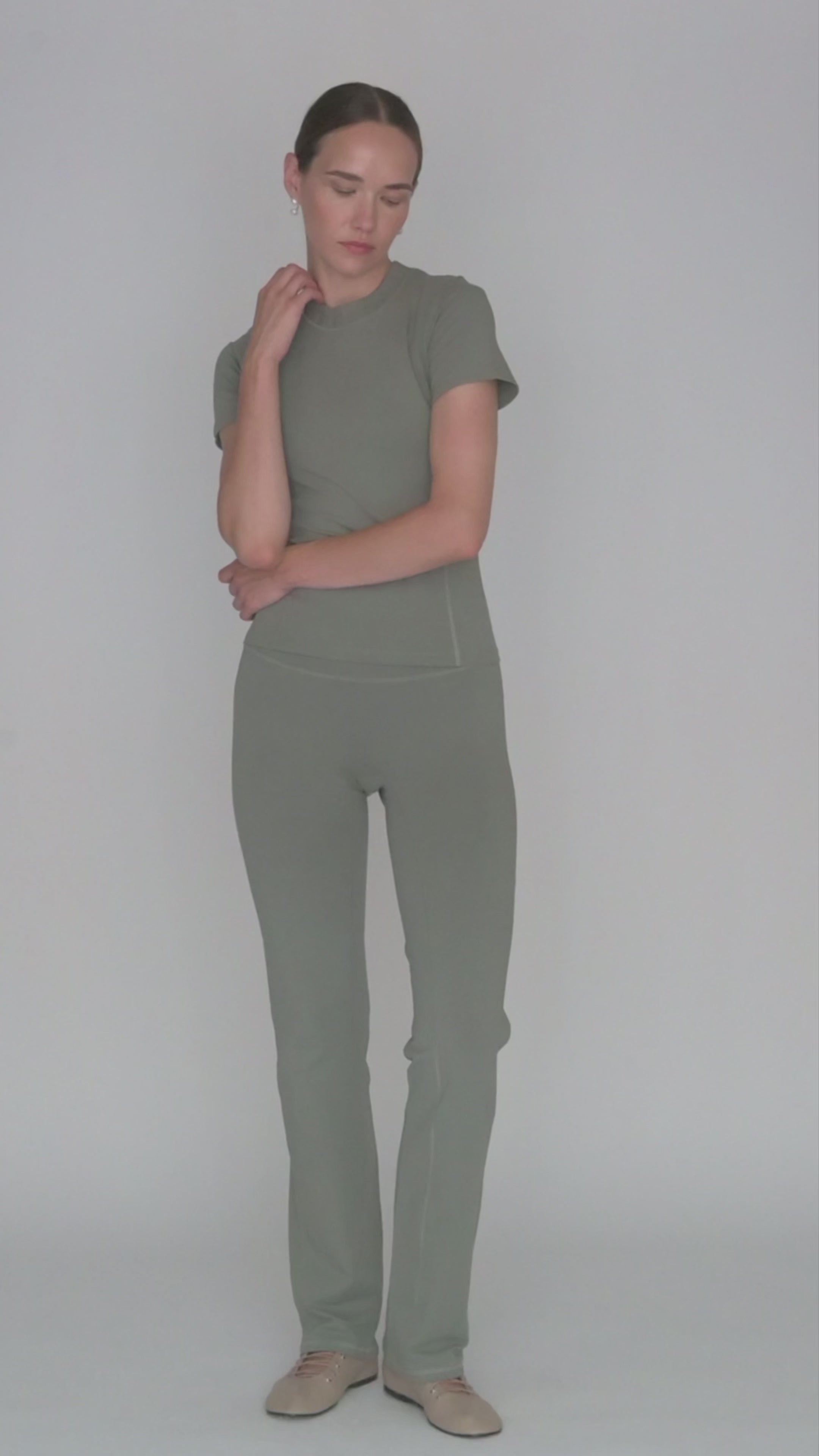 Margot T-Shirt ¾ Sleeve in PIMA Cotton in Olive Green