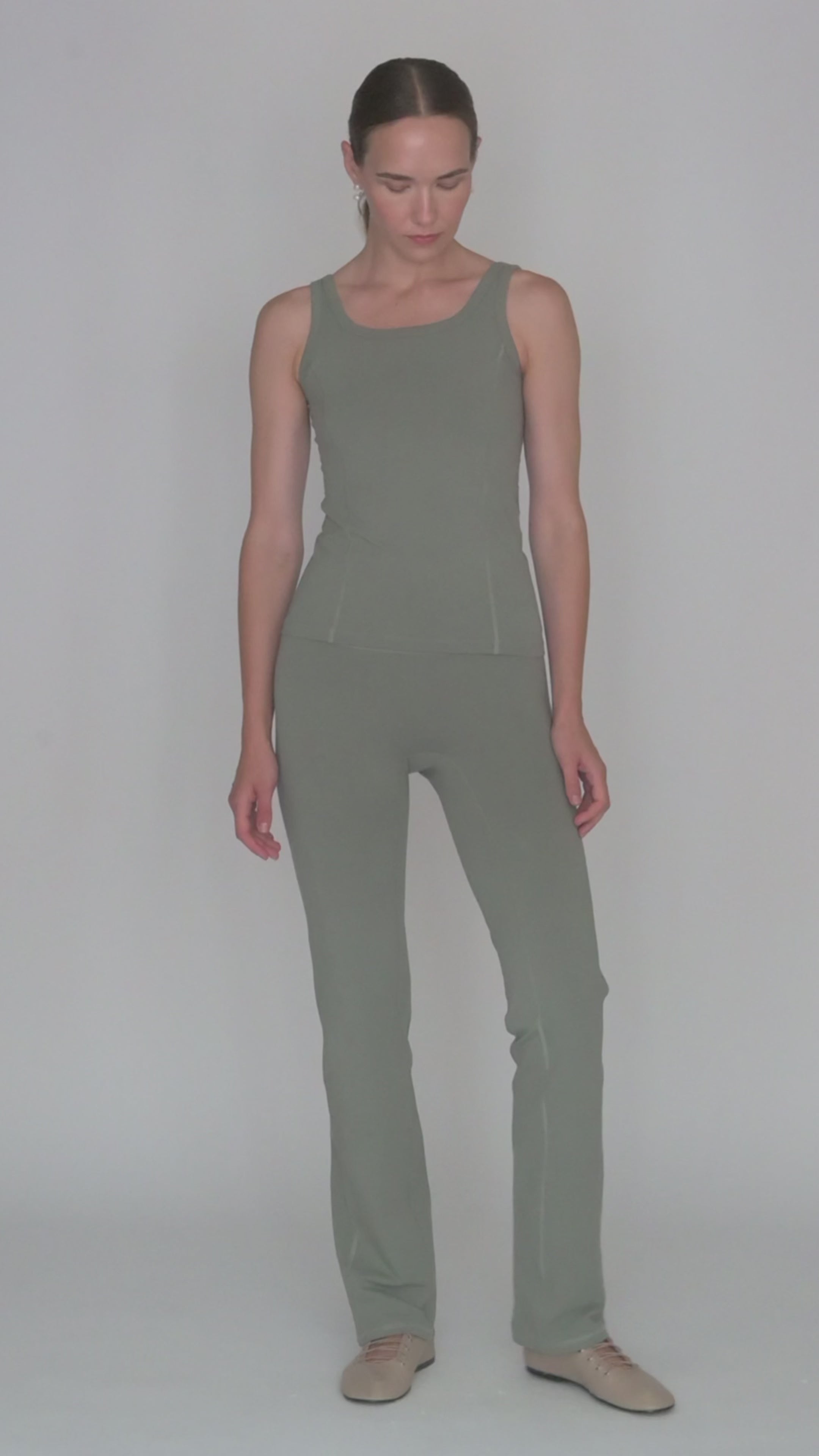 Jasmin Square Neck Vest in PIMA Cotton in Olive Green