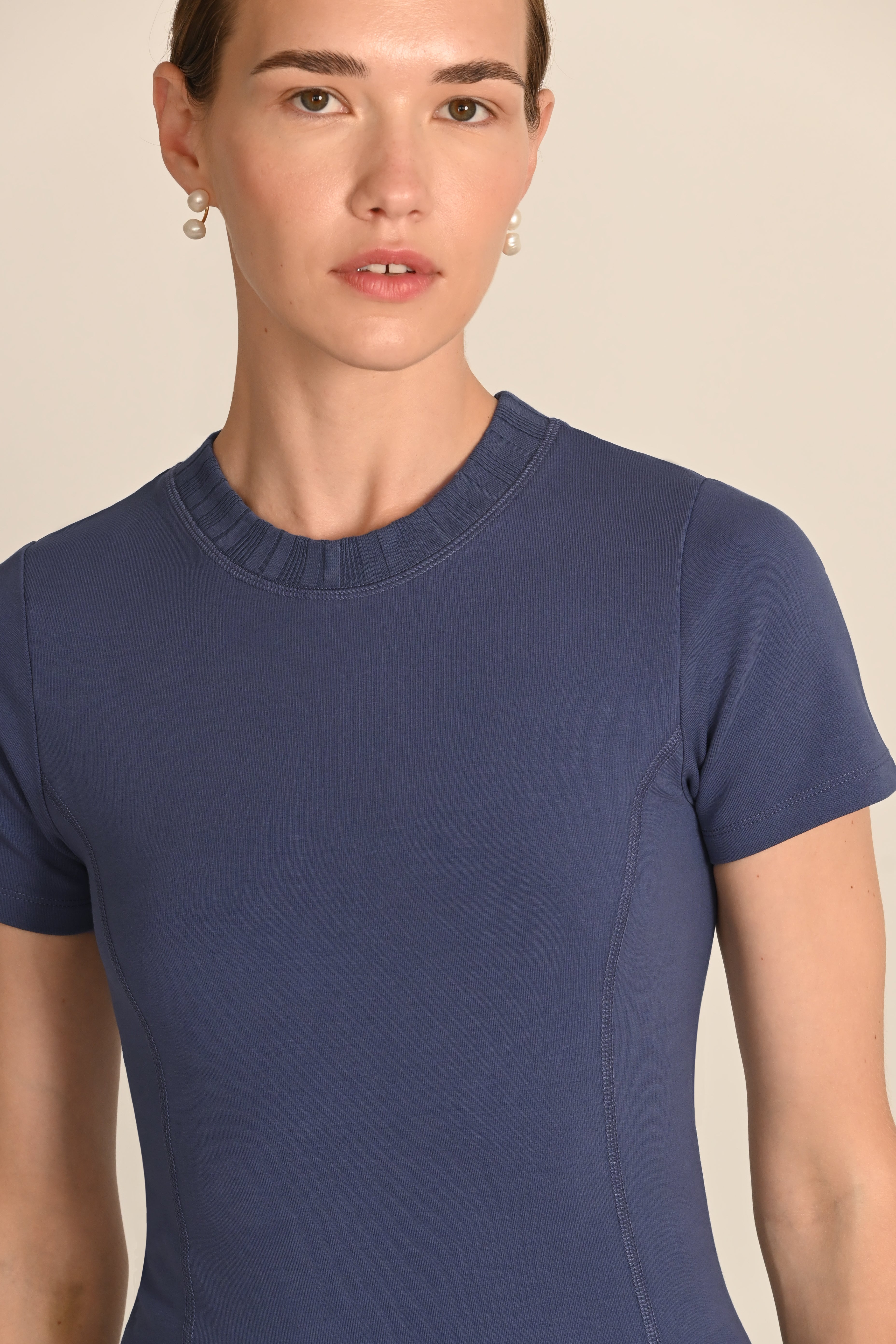 Margot T-Shirt ¾ Sleeve in PIMA Cotton in Nightshadow Blue