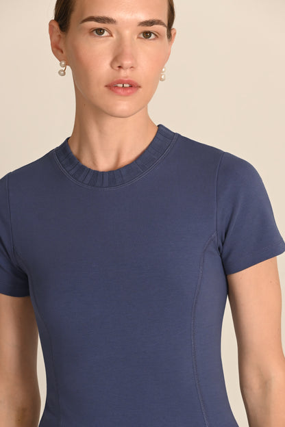 Margot T-Shirt ¾ Sleeve in PIMA Cotton in Nightshadow Blue