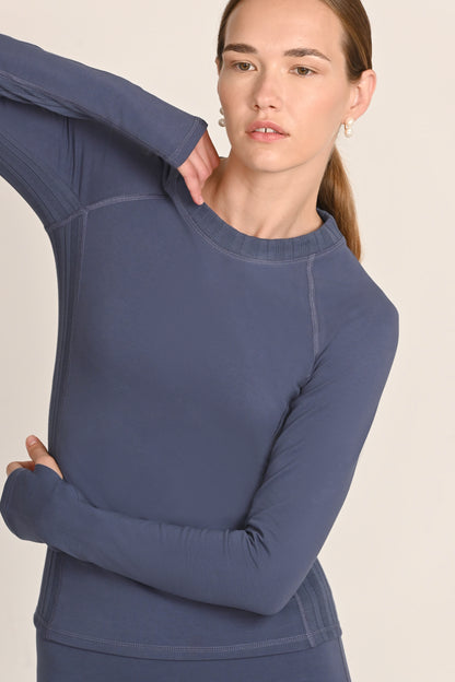 Montebello Long Sleeve Top in PIMA Cotton in Nightshadow Blue