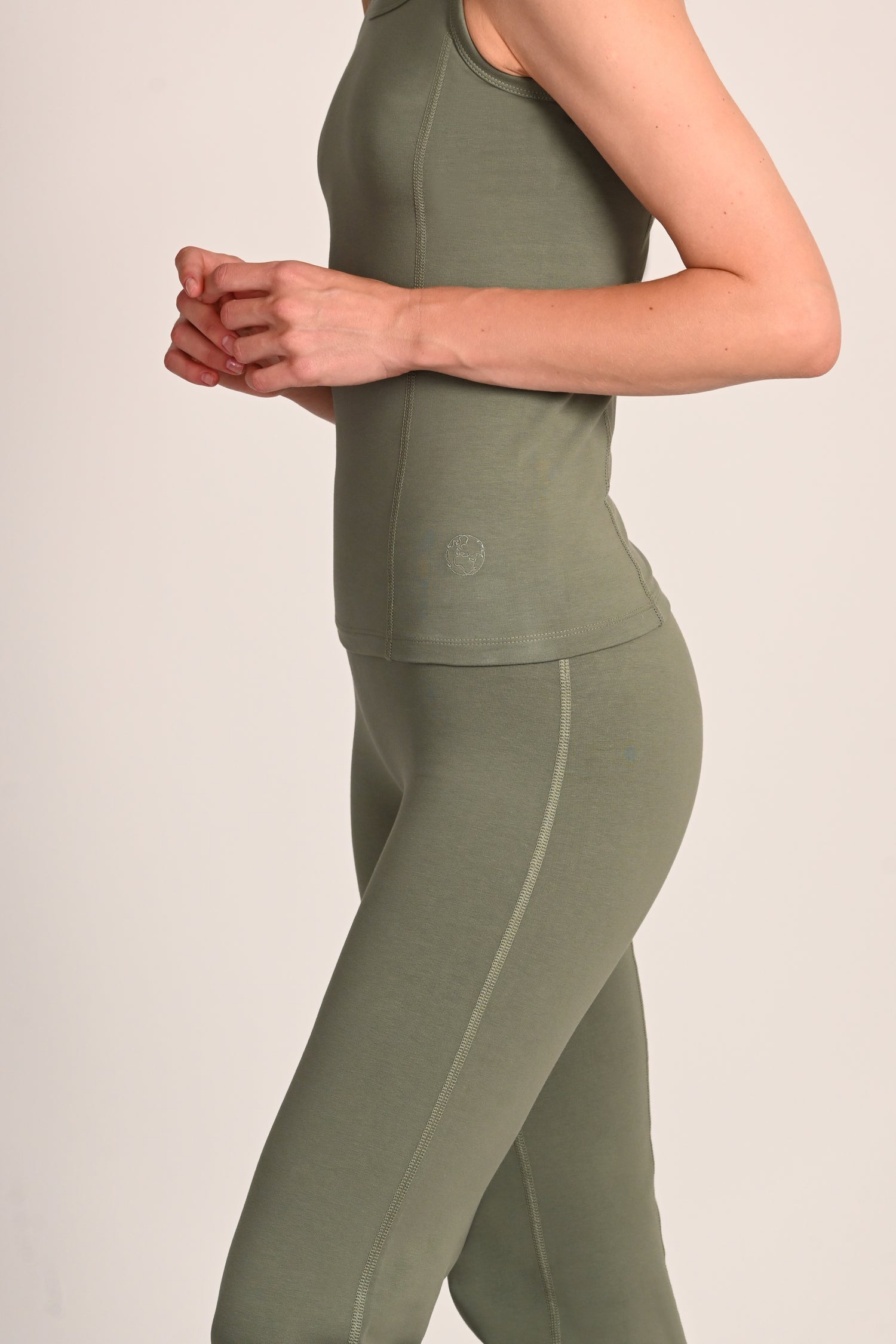 Jasmin Square Neck Vest in PIMA Cotton in Olive Green