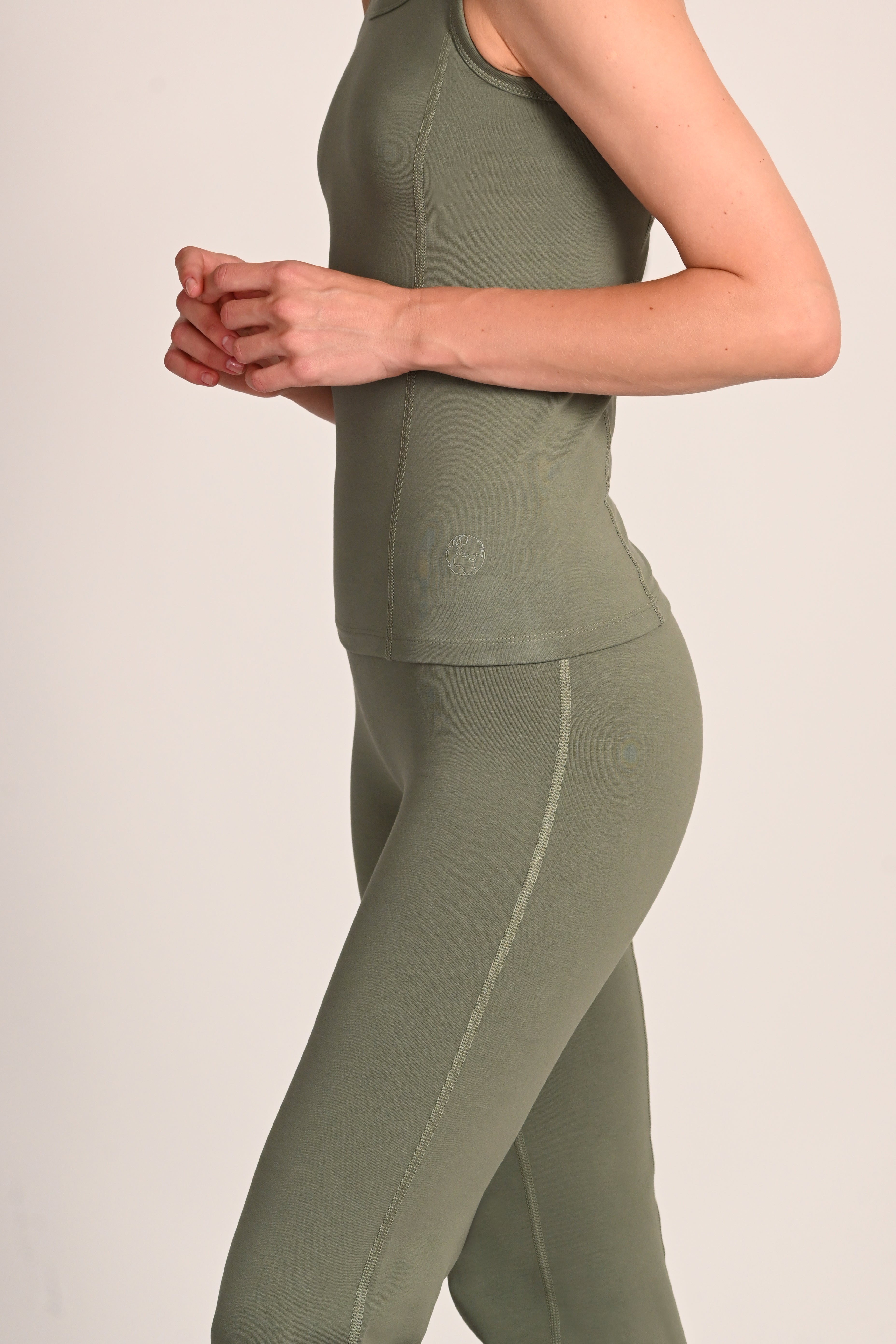 Jasmin Square Neck Vest in PIMA Cotton in Olive Green