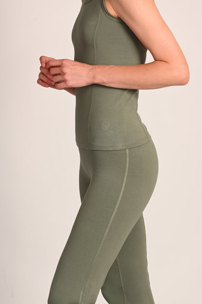 Jasmin Square Neck Vest in PIMA Cotton in Olive Green