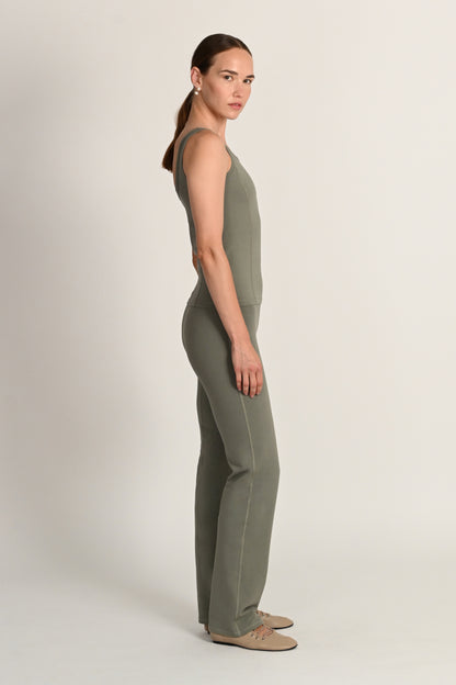 Jasmin Square Neck Vest in PIMA Cotton in Olive Green