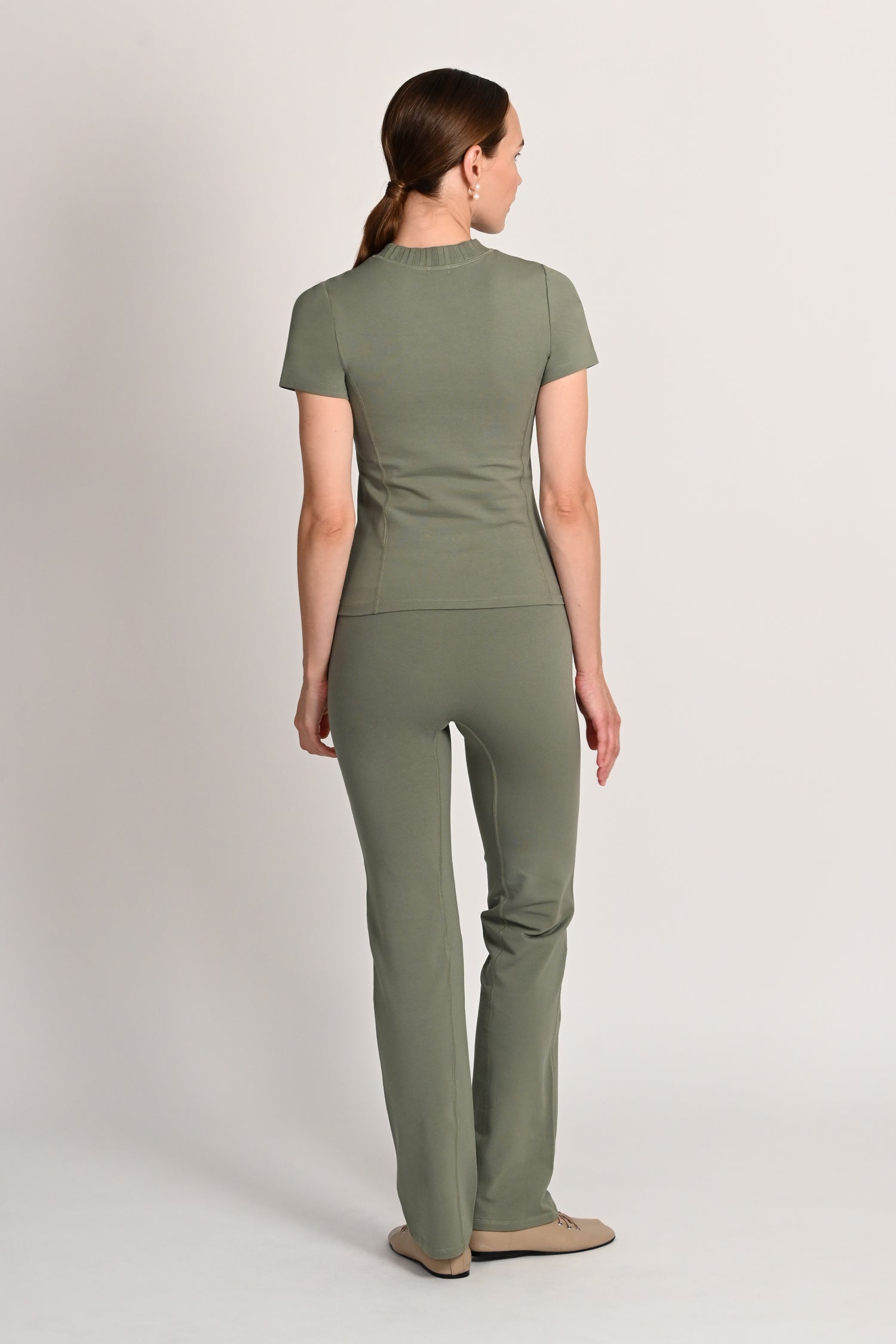 Margot T-Shirt ¾ Sleeve in PIMA Cotton in Olive Green