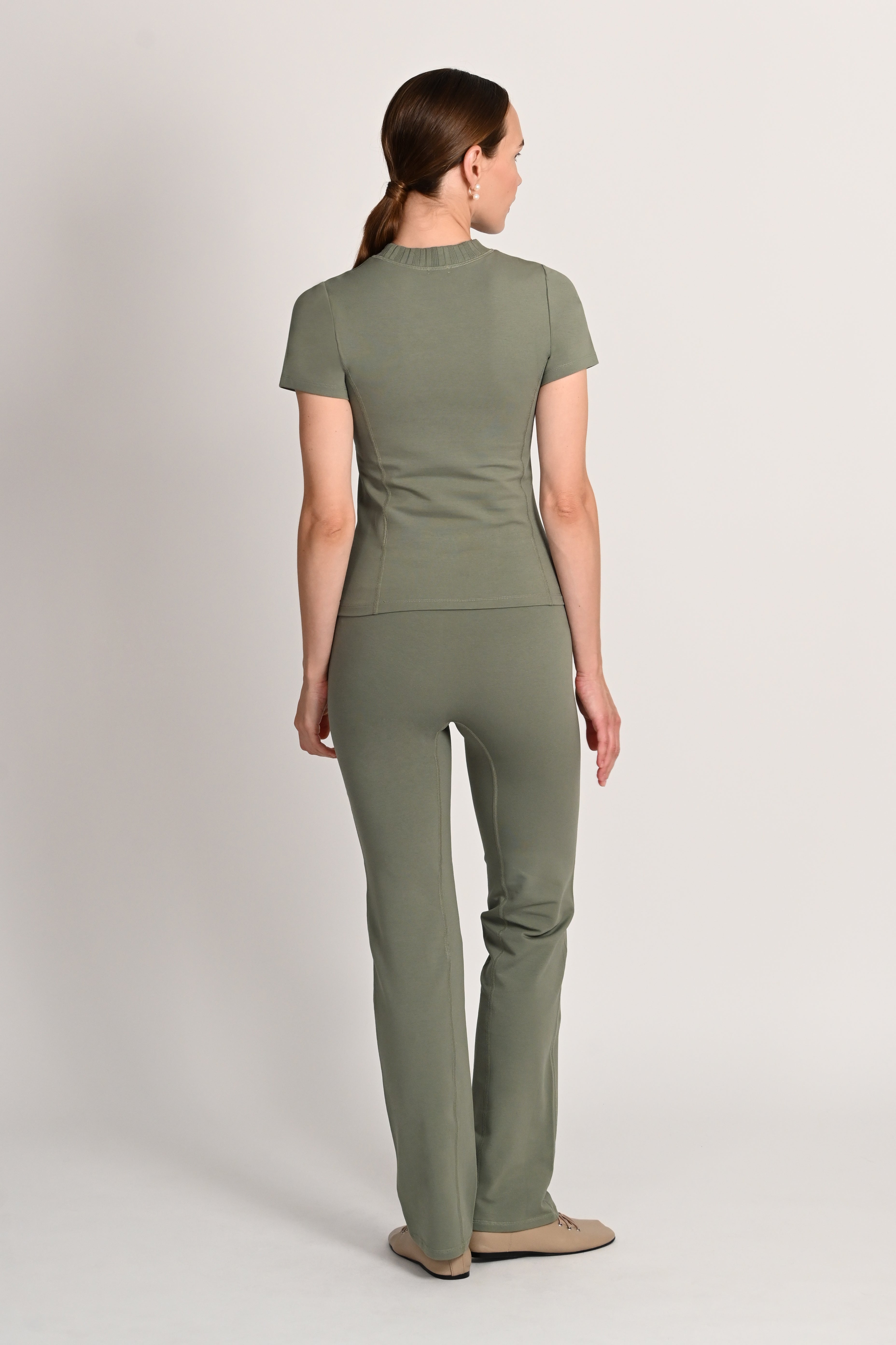 Margot T-Shirt ¾ Sleeve in PIMA Cotton in Olive Green