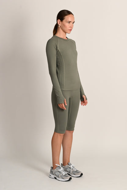 Montebello Long Sleeve Top in PIMA Cotton in Olive Green