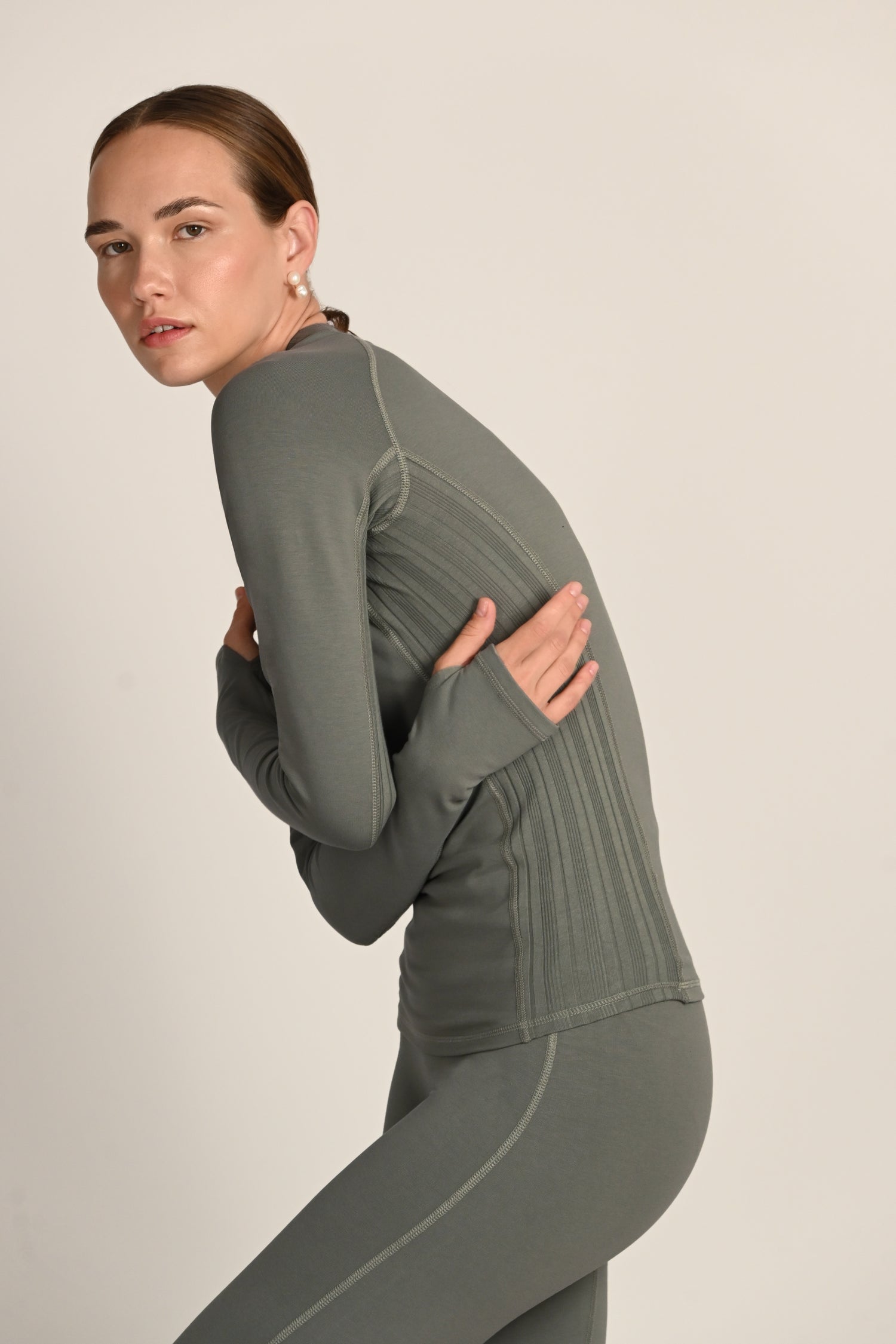 Montebello Long Sleeve Top in PIMA Cotton in Olive Green