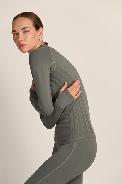 Montebello Long Sleeve Top in PIMA Cotton in Olive Green