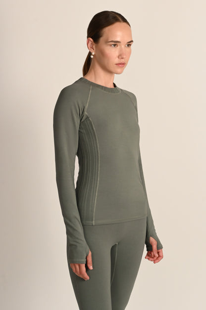 Montebello Long Sleeve Top in PIMA Cotton in Olive Green