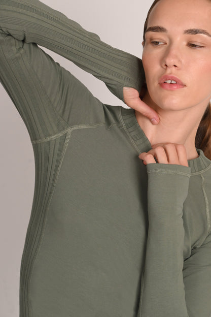 Montebello Long Sleeve Top in PIMA Cotton in Olive Green