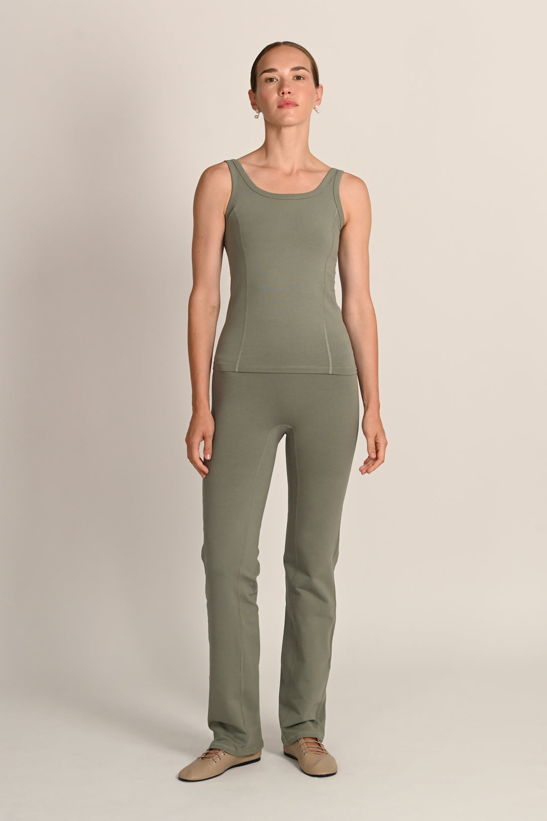 Jasmin Square Neck Vest in PIMA Cotton in Olive Green