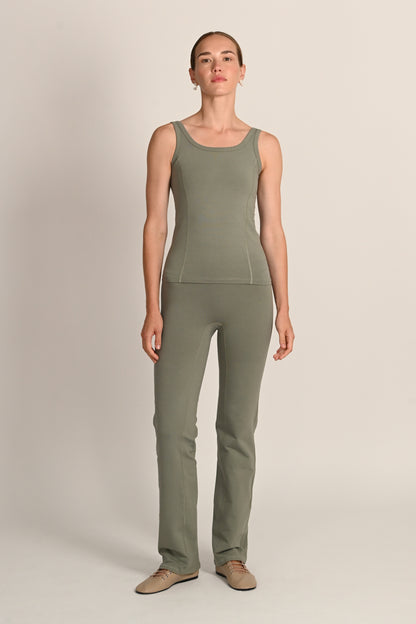 Jasmin Square Neck Vest in PIMA Cotton in Olive Green