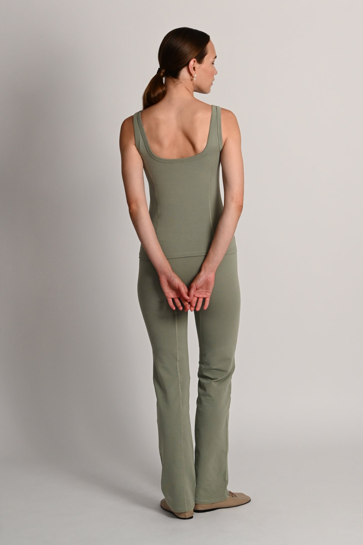 Jasmin Square Neck Vest in PIMA Cotton in Olive Green