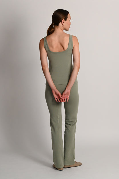Jasmin Square Neck Vest in PIMA Cotton in Olive Green