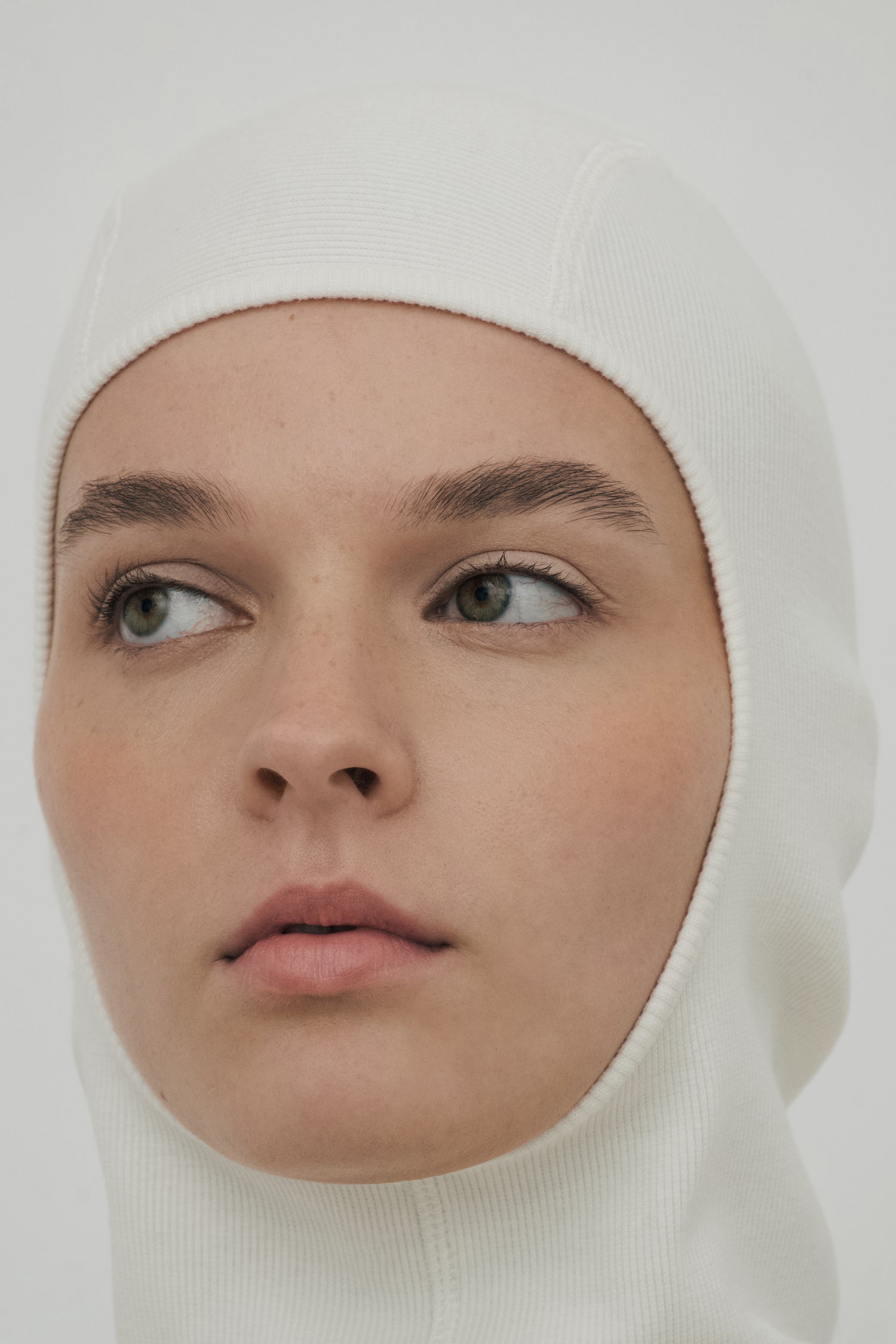 Lilith Balaclava in Organic Cotton with Natural Pearl in Sky White LIMITED EDITION