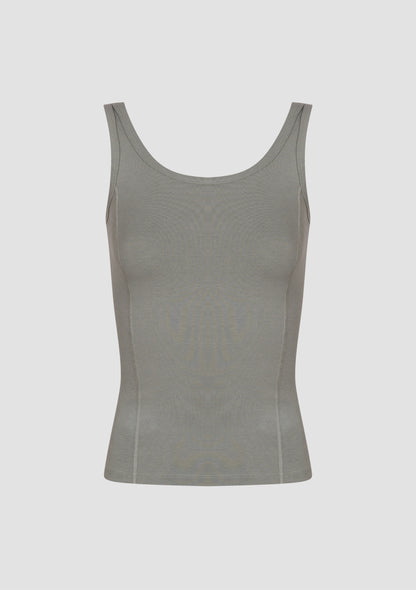 Jasmin Square Neck Vest in PIMA Cotton in Olive Green