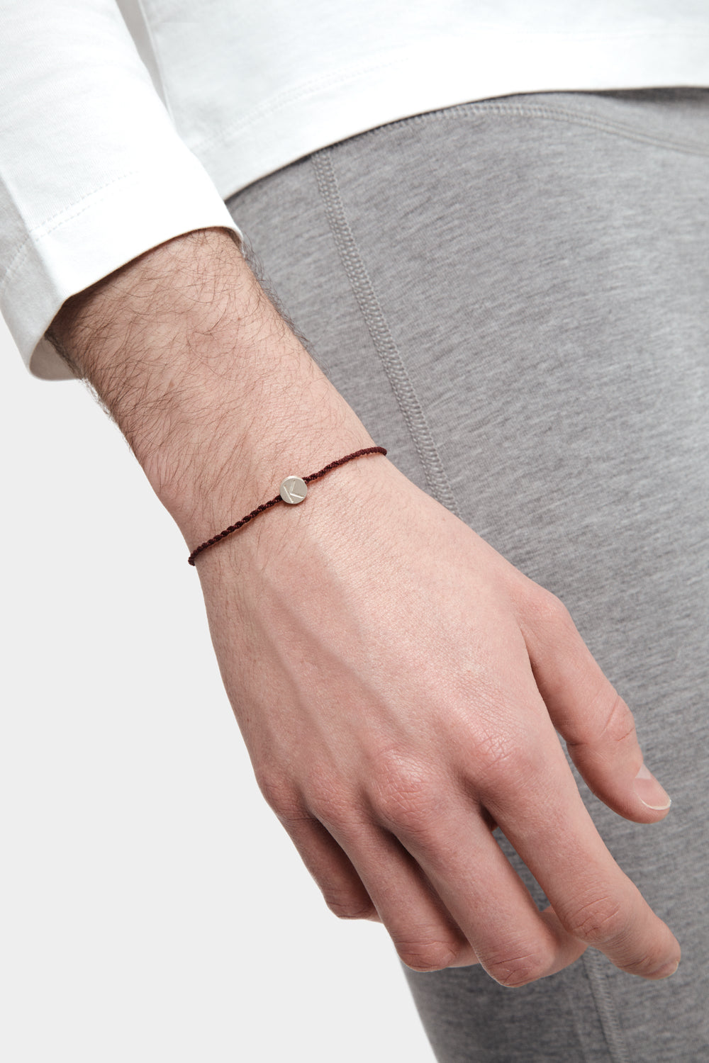 Moon Bracelet in Silver and Cord in Burgundy