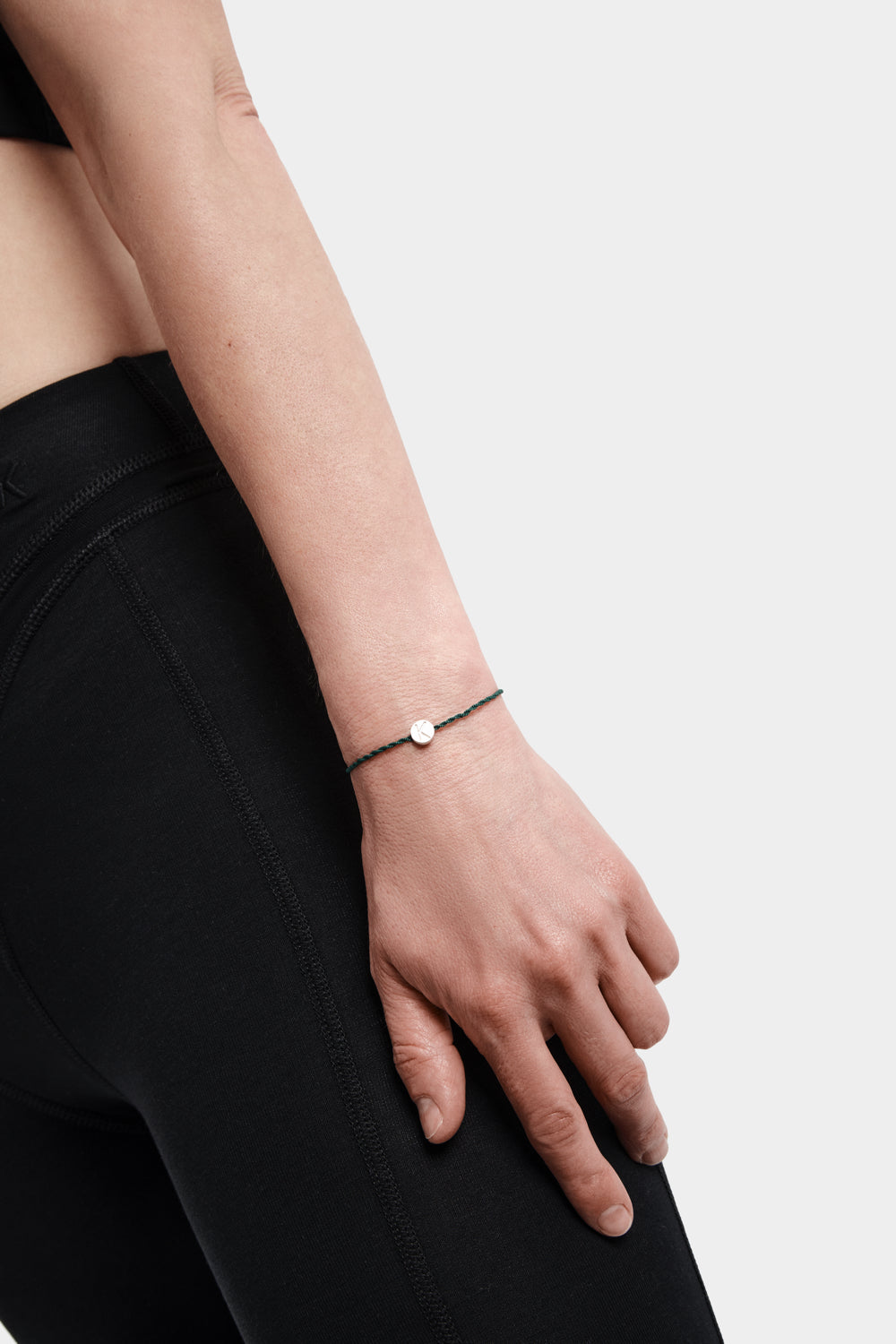 Moon Bracelet in Silver and Cord in Green