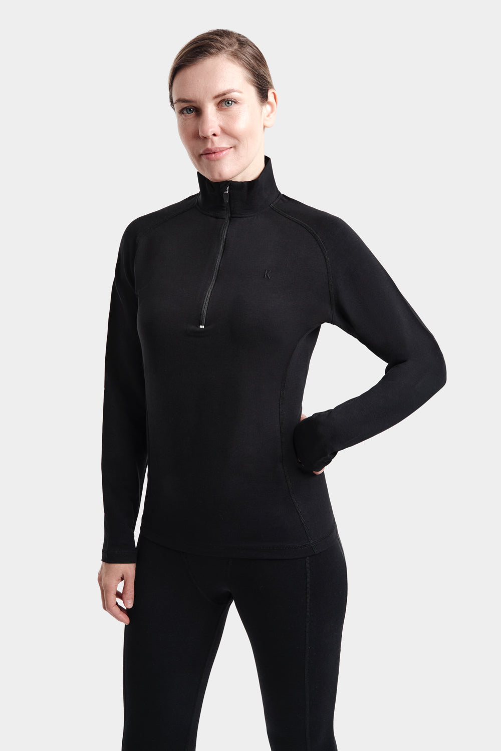 Ali Long Sleeve Half-Zip in TENCEL™ Lyocell and Organic Cotton in Black