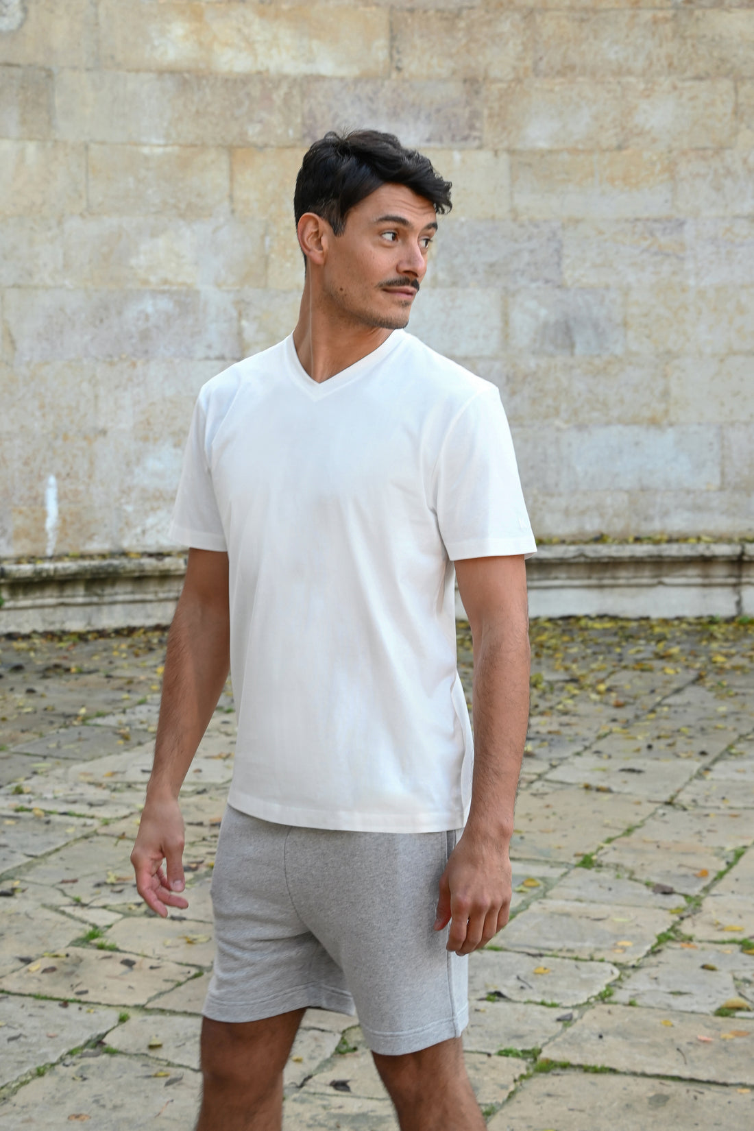 Tate V-Neck T-Shirt in Cotton PG in White