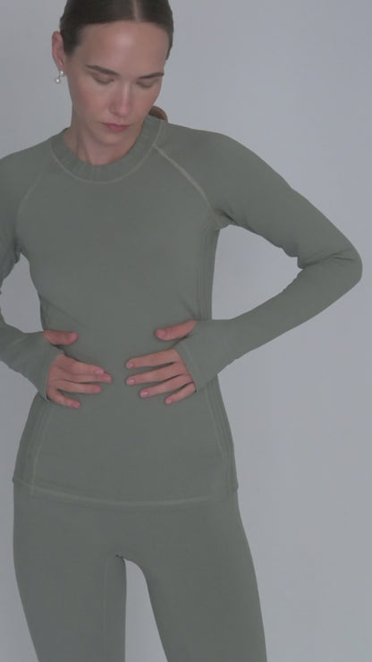Montebello Long Sleeve Top in PIMA Cotton in Olive Green